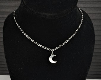 Crescent Moon Choker Charm Necklace 100% 304 Stainless Steel You Pick Size - Handmade, Hypoallergenic. dainty cable chain 14" 16" 18" 20"