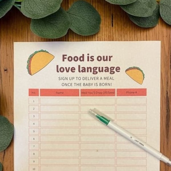 Meal Train Sign up Sheet Etsy