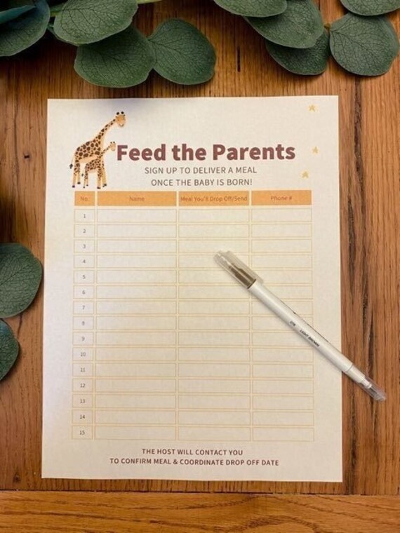 Printable Meal Train Sign up Sheet for Baby Shower: Giraffes - Etsy ...