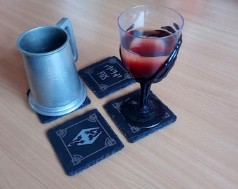 Laser engraved Skyrim word-wall coaster set.