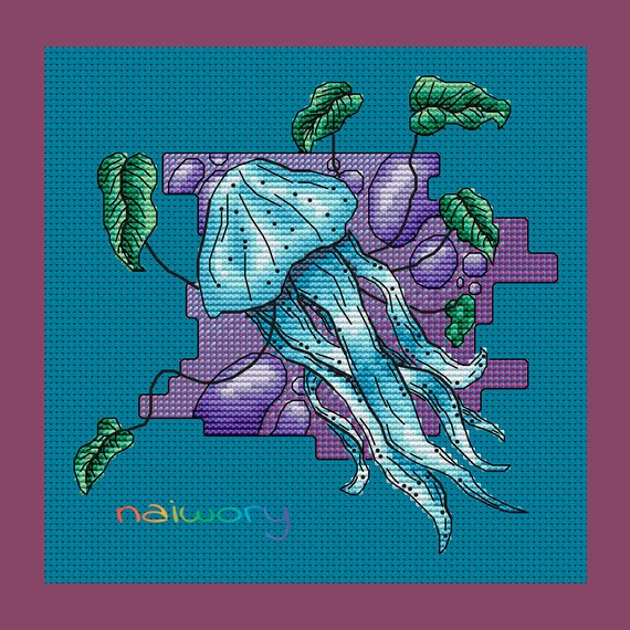 Leafy Jellyfish Cross Stitch Pattern Etsy