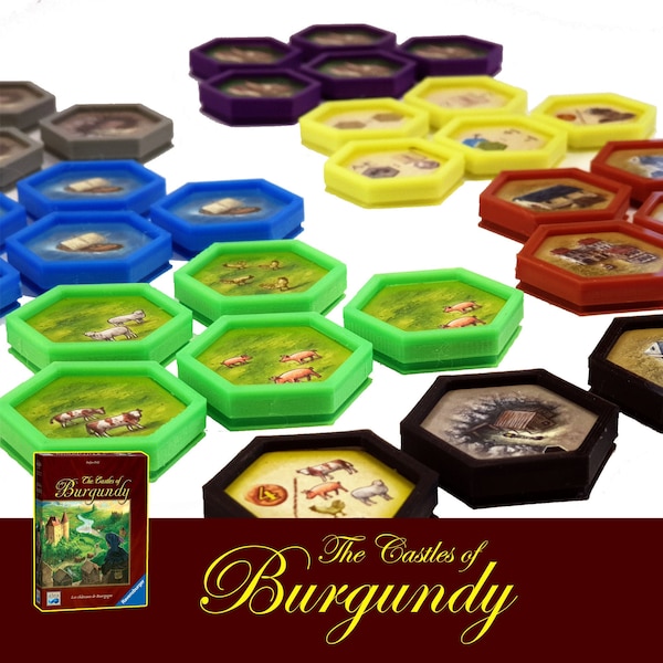 The Castles of Burgundy 171x Deluxe Poker Chips Six-Sided Tiles Board Game