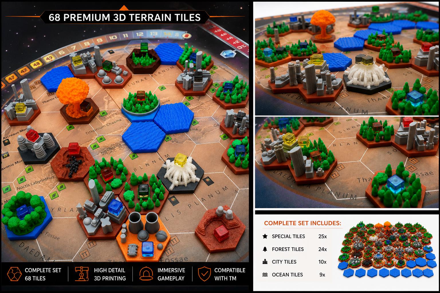 Terraforming Mars 3D Terrain Tiles Complete Board Game Upgrade Set
