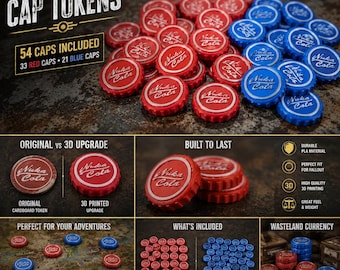 Fallout Board Game 3D Printed Cap Tokens: Nuka Cola Currency Upgrade (54 Caps)
