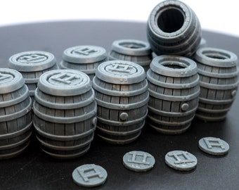 Barriles de whisky envejecidos de mesa con tapas: barriles de madera muy detallados