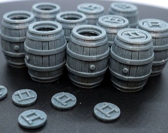 Barriles de vino envejecido de mesa con tapas - Barriles de madera muy detallados