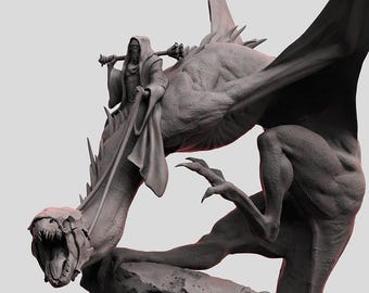 Wyvern no muerto con jinete de liche: modelo de mesa impreso en 3D