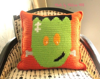 CROCHET PATTERN, Frankie Pillow, Halloween Décor, Halloween Gift, Cute Halloween Décor, Cute Halloween Pillow, Cute Frankenstein Pillow