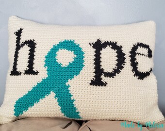 Motif d'oreiller au crochet ruban Hope | Cadeau de sensibilisation (téléchargement numérique)