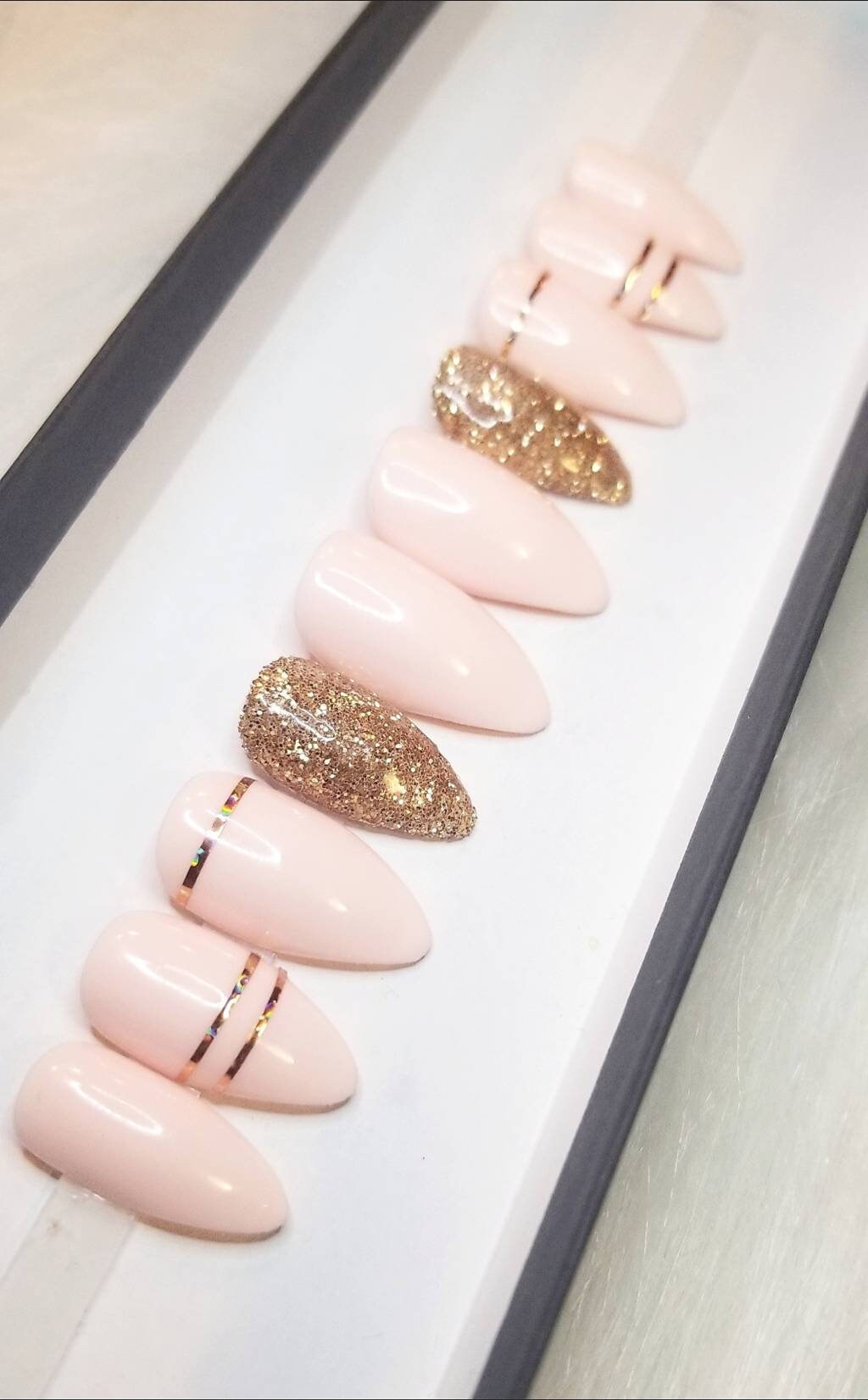 Baby Pink Press On Nails Light Pink Short Nails Gold Nails Etsy