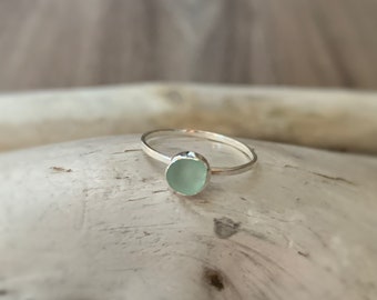 Sea Glass Ring, Beautiful Aqua Blue Sea Glass Sterling Silver Ring, Bezel Setting, Sea Glass Gems found on Vancouver Island