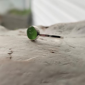 Sea Glass Ring, Beautiful Green Sea Glass Sterling Silver Ring, Bezel Setting, Sea Glass Gem found on Vancouver Island, Birthday Ring