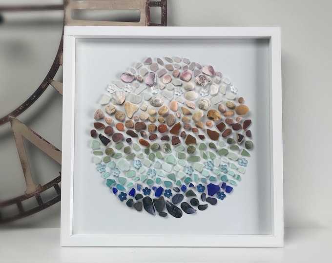 Vancouver Island Sea Glass, Beach Pebble & Shell Mosaic Art