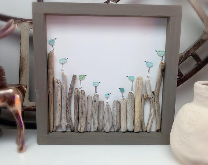 Sea Glass Bird Art, Sea Glass Birds and Driftwood Art, Colourful Sea Glass, Ocean Art, Birthday Gift, Beach Lover Gift