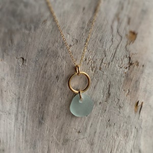 Sea Glass Necklace, 16” gold filled necklace with a blue sea glass pendant . Beach Jewelry, Ocean Necklace, Gift for her, Mother’s day Gift