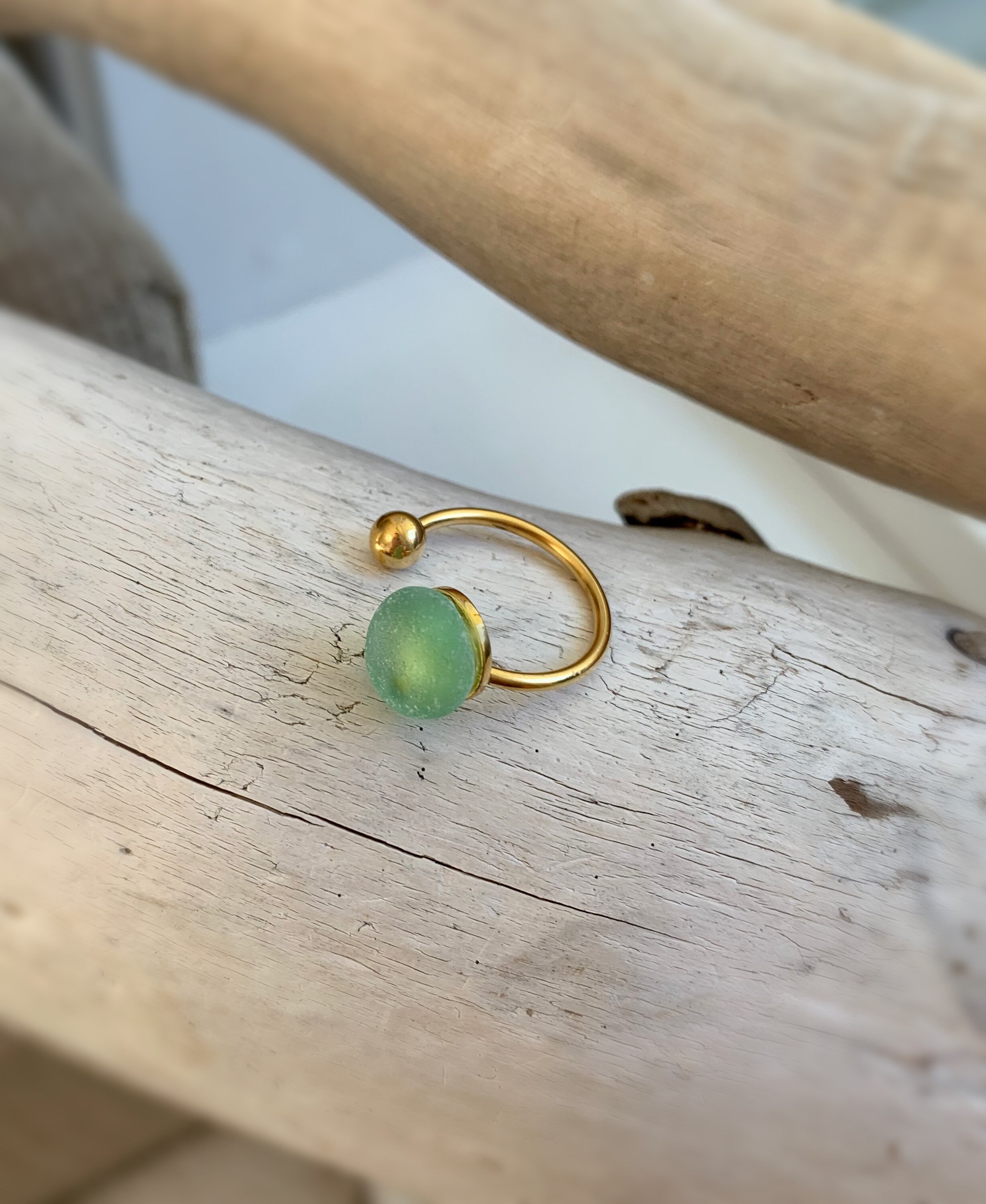 Sea Gold Rings Sea Foam Green/Blue Sea Glass Gold Ring, Size 6, Sea Glass Jewelry, Sea ...