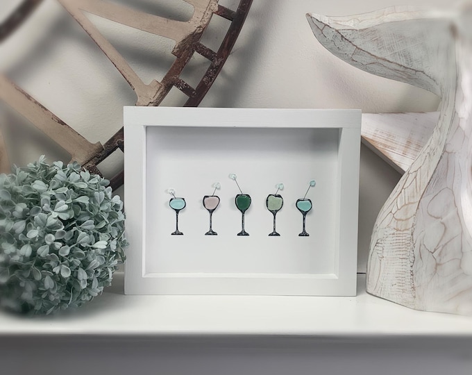 Sea Glass Art, Vancouver Island Art, Colouful Sea Glass Cocktails, Ocean Art, Birthday Gift, Beach Lover Gift, Girlfriend Gift