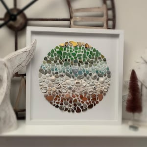 Sea Glass Art made with Vancouver Island Sea Glass, Sea Shells, Sea Pottery and Beach Pebbles, Beach Decor, Beach Art Gift