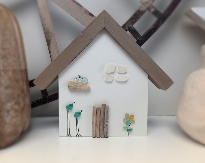 Sea Glass House Art, Driftwood Door, Ocean Decor