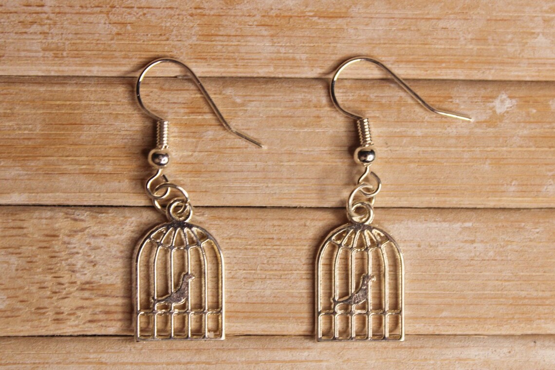 Bird cage earrings birds bird themed animals womens gifts Etsy