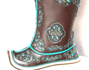 Mongolian 17 th Century Traditional Brown Boots 32 Ornaments