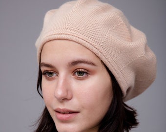 Mongolian Beige Cashmere Beret Hat