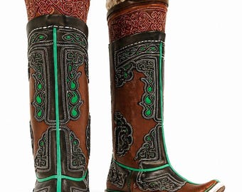 Mongolian 17 th Century Embroidered Boots with 52 Ornaments