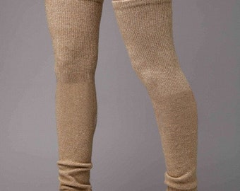 Beige Camel Wool Thigh High Socks