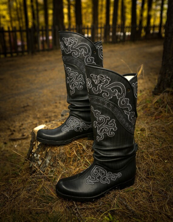 white embroidered boots