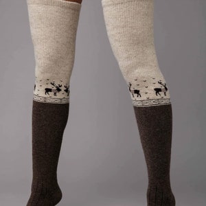 Sheep Wool Thigh High Socks With Pattern
