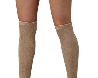 Calcetines altos hasta la rodilla de lana color camel beige - Calcetines gruesos y cálidos de invierno, calcetines térmicos mongoles para senderismo, regalo de lana natural para mujer
