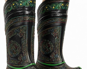 Mongolian 17 th Century Dark Boots with 64 Ornaments