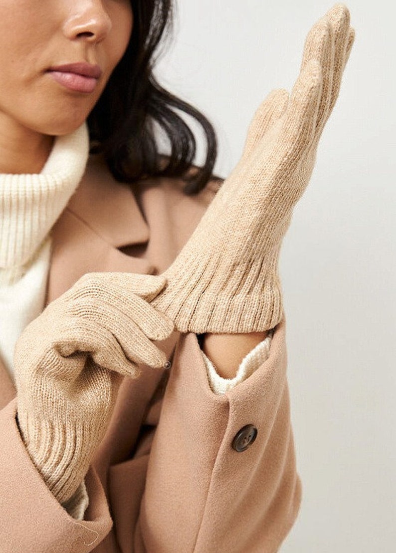 Beige Camel Wool Adults Gloves image 2