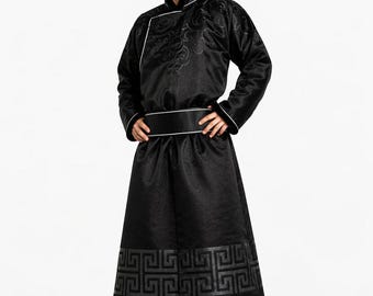 Traditional Mongolian Deel Robe-Handmade National Costume, Festival Outfit, Ethnic Clothing Gift, Nomadic Caftan