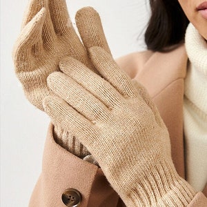 Beige Camel Wool Adults Gloves image 3