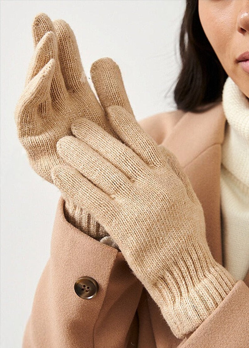 Beige Camel Wool Adults Gloves image 3