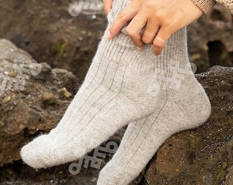 Calcetines grises 100% lana de oveja: calcetines gruesos y cálidos de invierno, calcetines térmicos mongoles para senderismo, regalo de lana natural para hombres y mujeres.