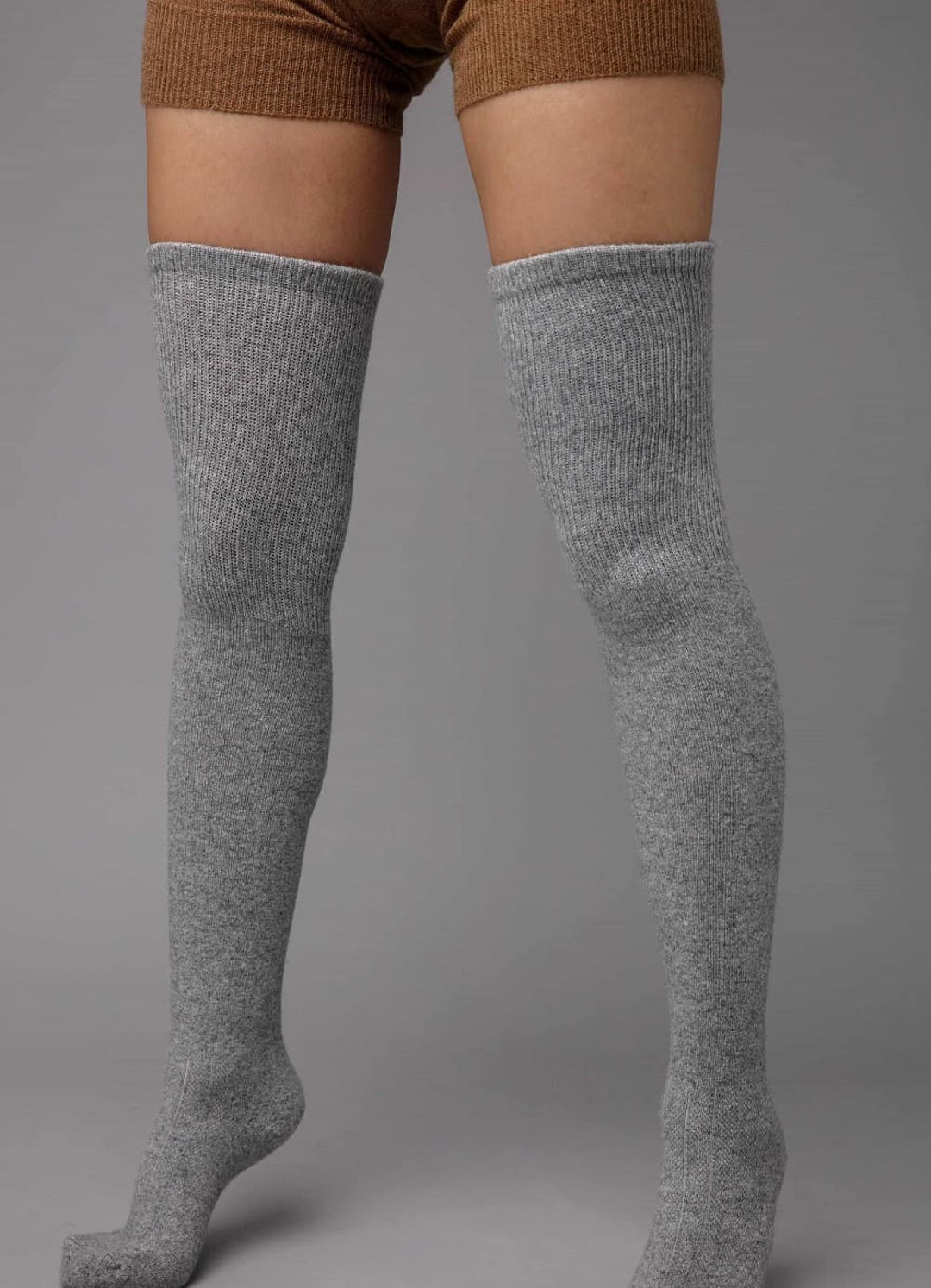 100 Sheep Wool Gray Thigh High Socks Etsy