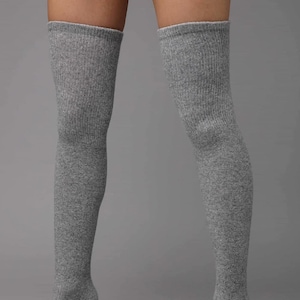 Grey Wool Thigh High Socks