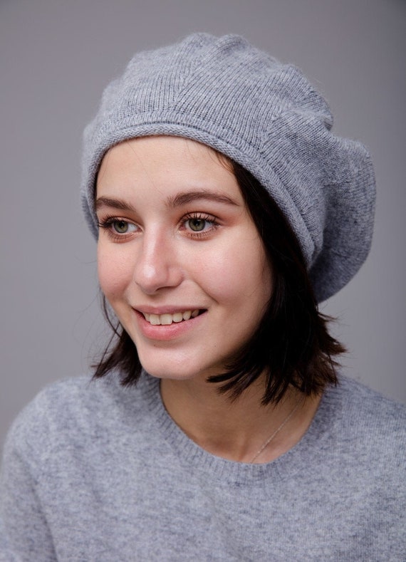 Mongolian Gray Cashmere Beret Hat - Etsy display picture 3