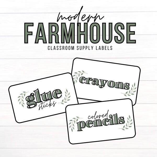 Printable Classroom Supply Labels - Modern Farmhouse | School Supply Labels | School Labels | Teacher Labels | Classroom Organization