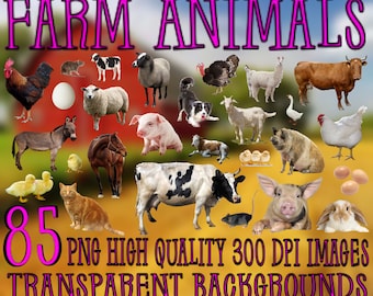 Farm Animals Clipart Pack, 85 PNG Images (Digital Download)