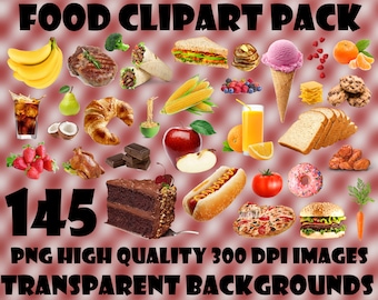 Clipartset eten, 145 png-afbeeldingen (digitale download)