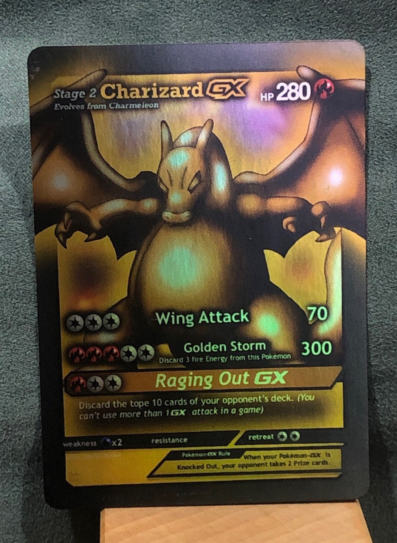 Custom Pokémon Card Golden Charizard Full Art GX Etsy