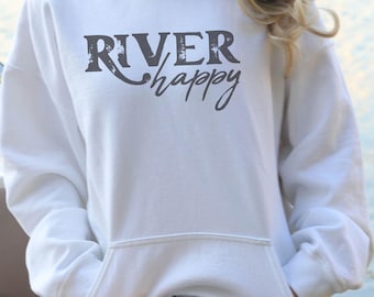 River Happy Hoodie, River Hoodie, River Apparel, Gift For Her, River Trip, Camping Hoodie, Cabin Hoodie