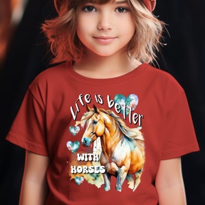 Horse T-shirt for Kids horse T-shirt horse lover tee for child cute horse Tshirt equestrian kids tee farm lover shirt for child Kids Tee