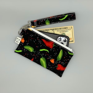 chili pepper wallet for hot pepper lover fabric clutch purse to fit cell phone chili pepper zipper pouch for spicy food lover purse
