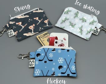 Tiny Zipper Pouch 3x4.25 | Mini Coin Purse | Small Wallet | Cute Gift Pouch | winter sports Patterns & Themes | earbud Pouch