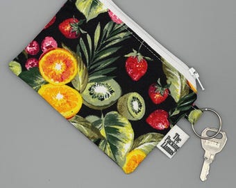 Summer fruit coin pouch Watercolor Fruit Zipper Pouch – Cute Painted Fruit Pattern Wallet – Multi-Size Padded Coin Purse/Makeup Bag
