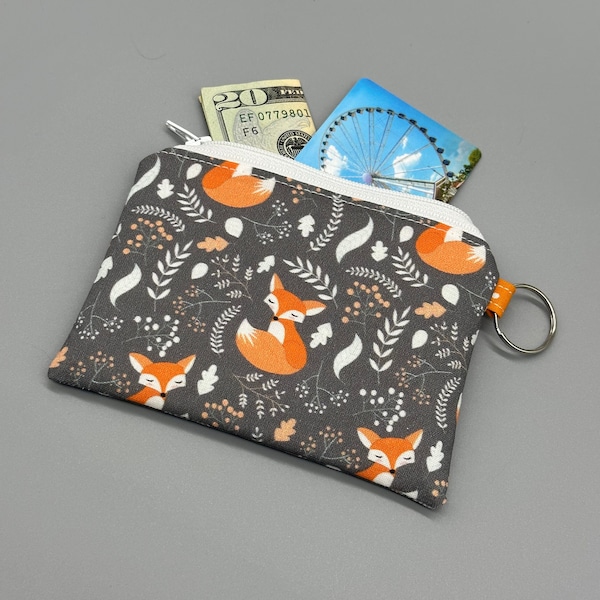 Fox Print Zipper Pouch, Woodland Animal Coin Purse, Gift Card Holder